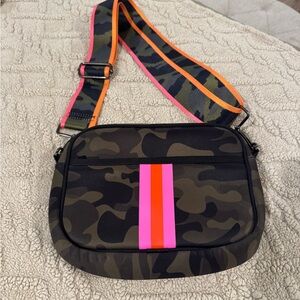 HAUTE SHORE Camouflage Messenger Bag with Pink and Orange Accents
